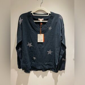 Knox Rose Navy V-Neck Sweater with Star Details